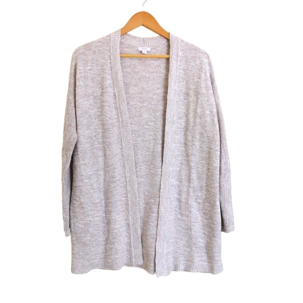 J. Jill Longline Cottonβ Blend Pocket Open Cardigan Light Gray Heather Size S